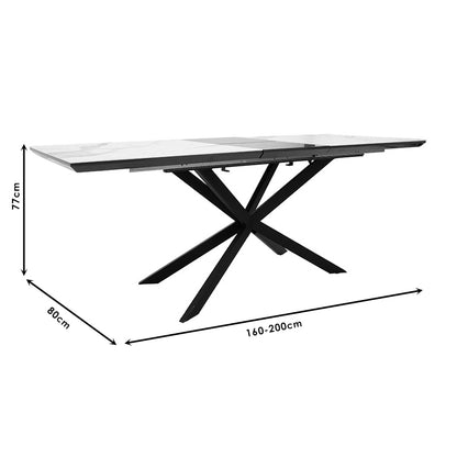 Dining table extendable Palan pakoworld MDF marble grey-black160-200x80x77cm