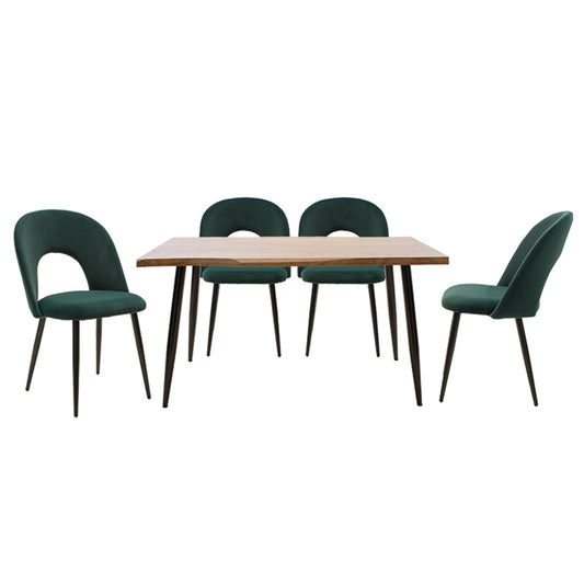 Dining set 5pcs Neve-Jonah pakoworld walnut-black-dark green 140x80x75cm