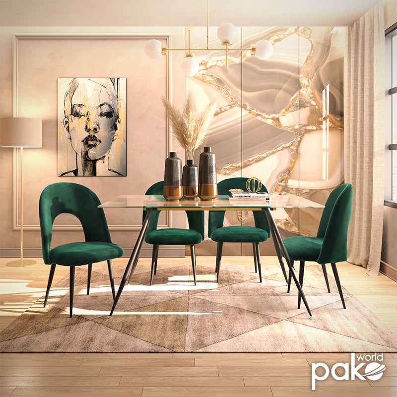 Dining set 5pcs Astrid-Jonah pakoworld glass 10mm dark green-black 140x80x75cm