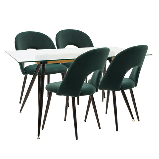 Dining set 5pcs Astrid-Jonah pakoworld glass 10mm dark green-black 140x80x75cm