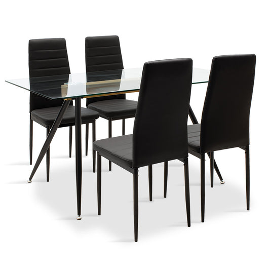 Dining set 5pcs Astrid-Parker pakoworld glass with black pu 140x80x75cm