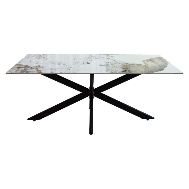 Dinning table Bethan pakoworld sintered stone white marble- metal black leg design 180x90x75cm