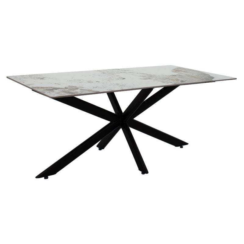 Dinning table Bethan pakoworld sintered stone white marble- metal black leg design 180x90x75cm