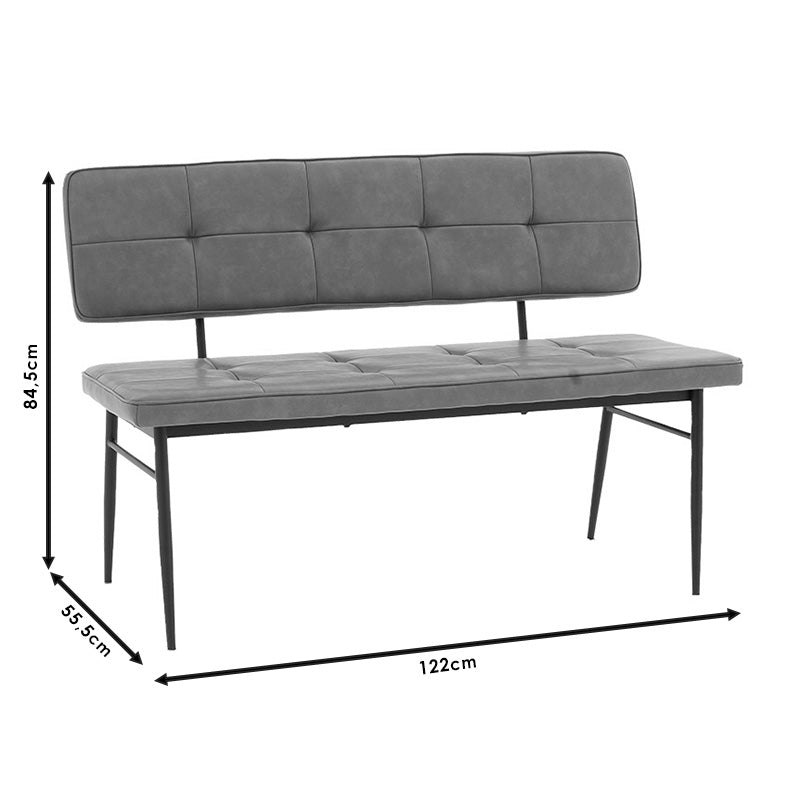 2 seater sofa Rosen pakoworld PU anthracite-black metal leg 122x55.5x84.5cm