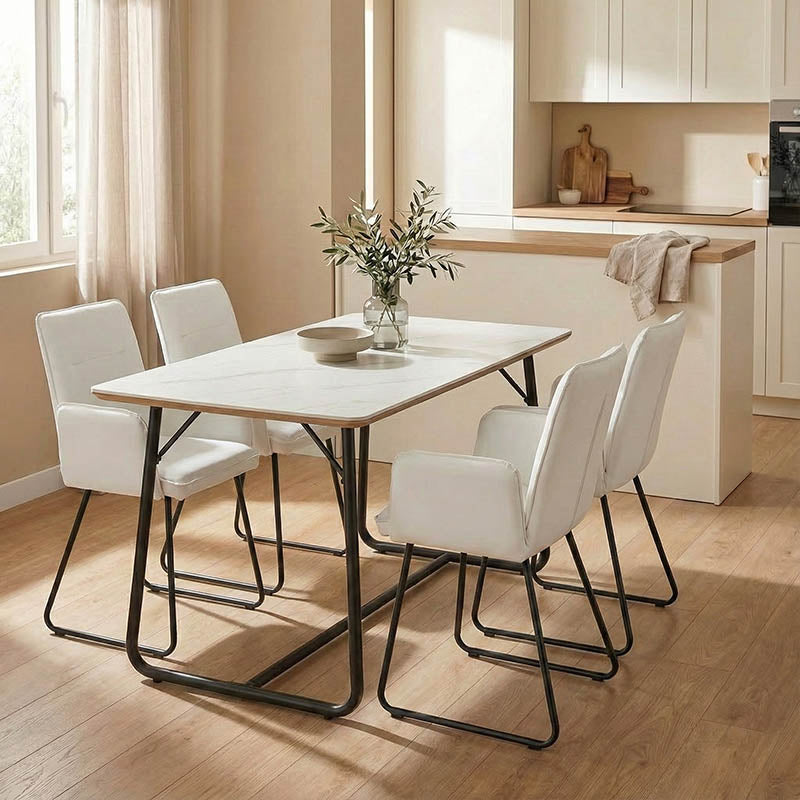 Dinning table Revello sintered stone white marble- metal black leg design 150x90x75cm