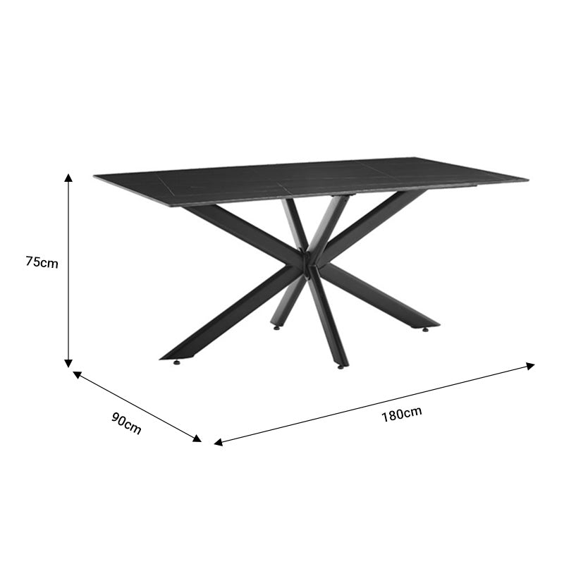 Dinning table Bethan pakoworld sintered stone grey cement - metal black leg design 180x90x75cm