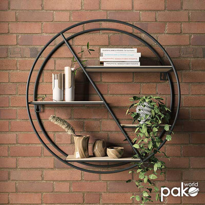 Wall shelf Azira pakoworld metal in black-oak color 60x13x60cm