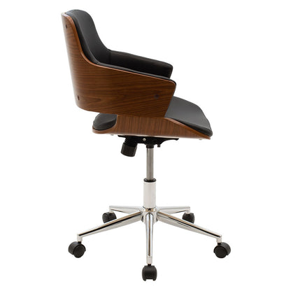 Fern pakoworld office chair black pu - walnut wood 53x61x79/89cm