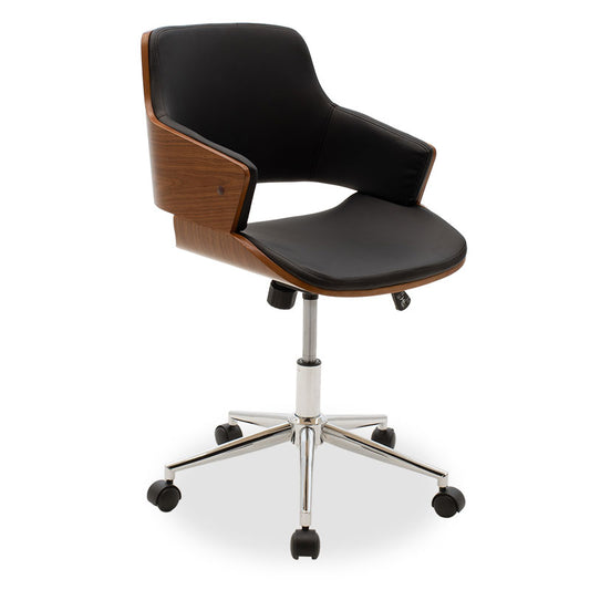 Fern pakoworld office chair black pu - walnut wood 53x61x79/89cm