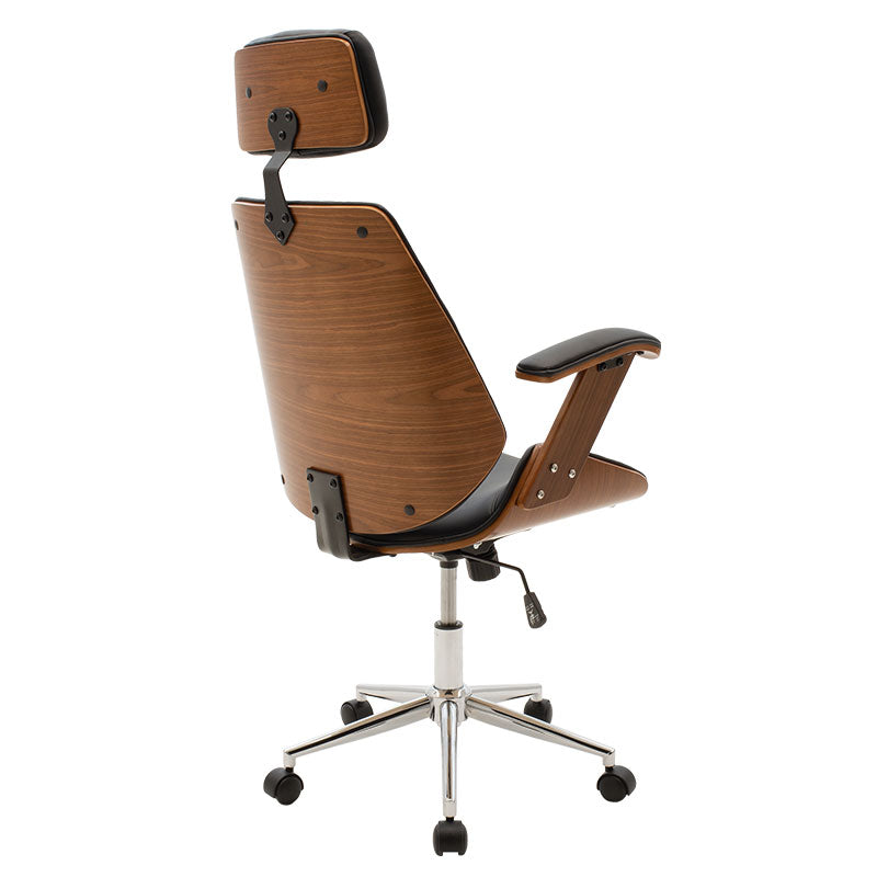 Director's office chair Fern pakoworld pu in black shade and walnut wood 64.5x62x117/123cm