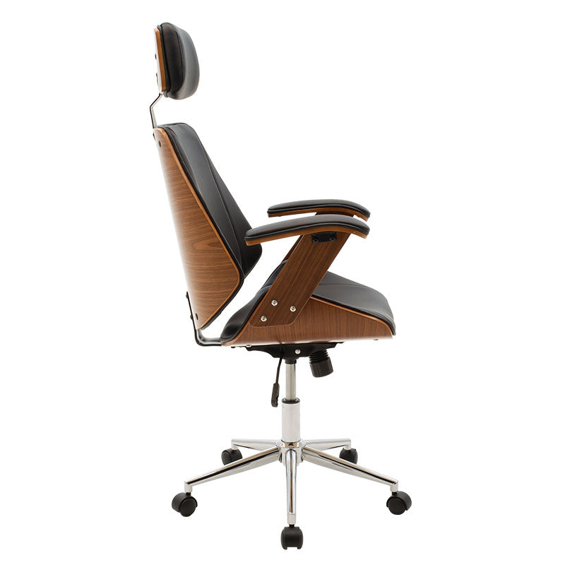 Director's office chair Fern pakoworld pu in black shade and walnut wood 64.5x62x117/123cm