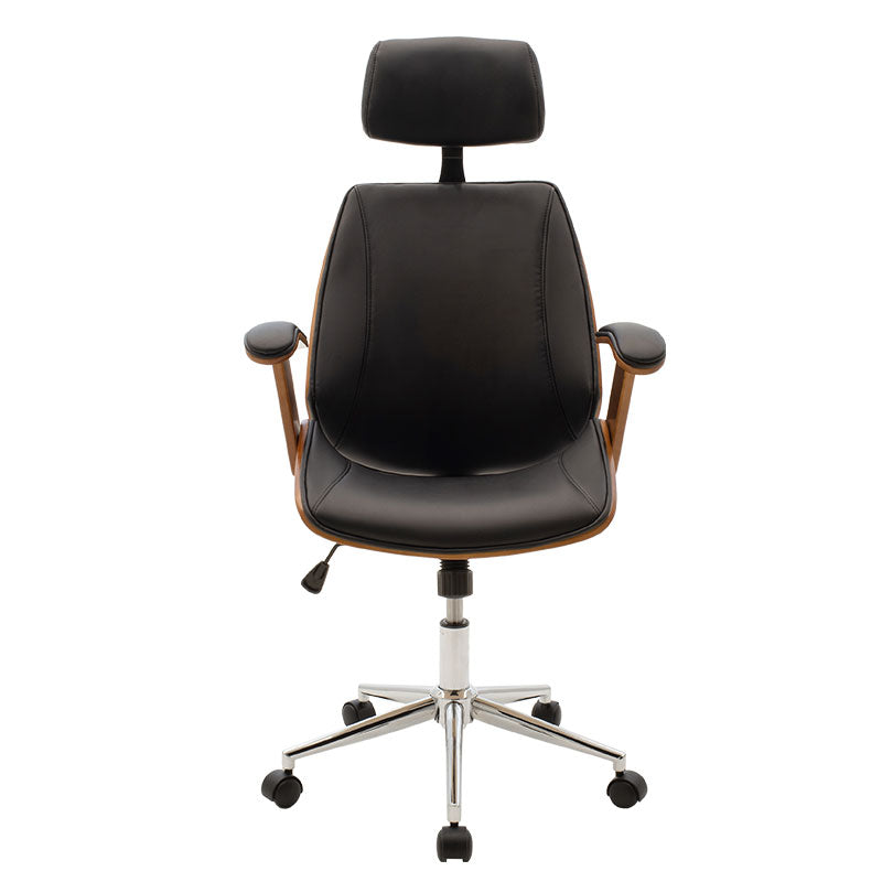 Director's office chair Fern pakoworld pu in black shade and walnut wood 64.5x62x117/123cm