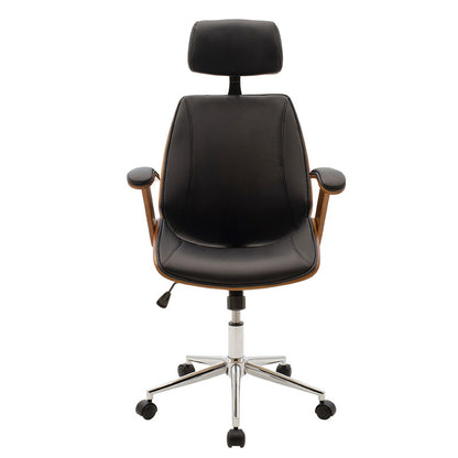 Director's office chair Fern pakoworld pu in black shade and walnut wood 64.5x62x117/123cm