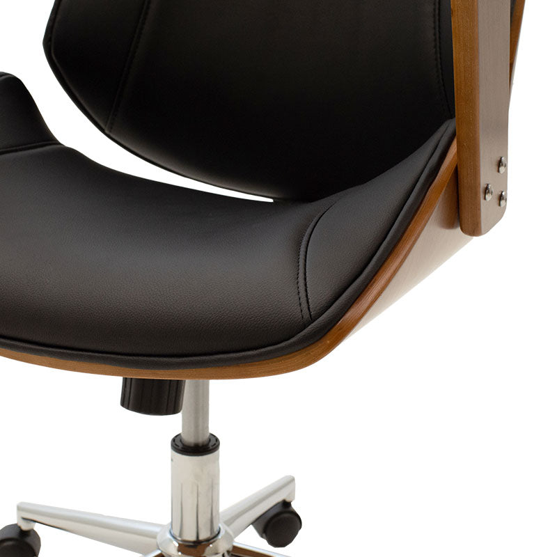 Director's office chair Fern pakoworld pu in black shade and walnut wood 64.5x62x117/123cm