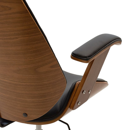 Director's office chair Fern pakoworld pu in black shade and walnut wood 64.5x62x117/123cm