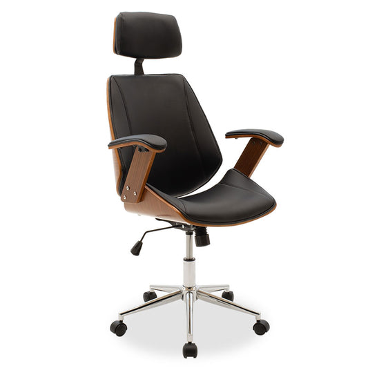 Director's office chair Fern pakoworld pu in black shade and walnut wood 64.5x62x117/123cm