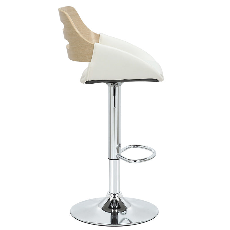 Bar stool Fern pakoworld adjustable height PU white natural-metal chrome