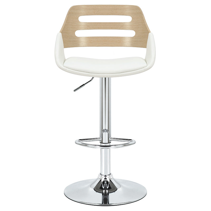 Bar stool Fern pakoworld adjustable height PU white natural-metal chrome