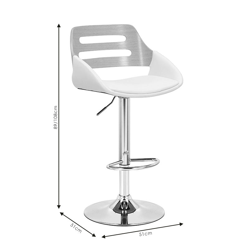 Bar stool Fern pakoworld adjustable height PU white natural-metal chrome