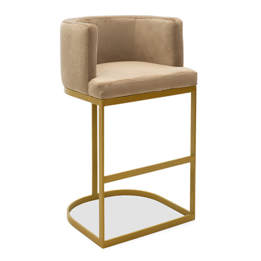 Bar stool Viv pakoworld beige velvet - golden metal 54x50x95cm