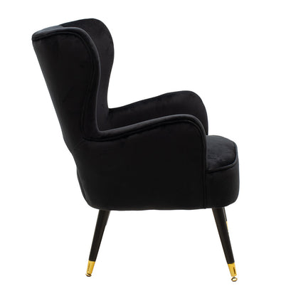 Armchair Lark pakoworld in black velvet 65x74x90cm