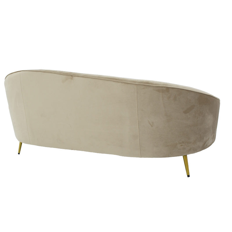 3 seater sofa Amora pakoworld  in beige velvet - golden metal 180x81x77cm