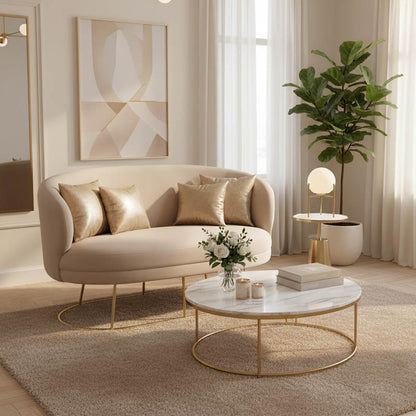 2 seat sofa Rony velvet beige-golden metal leg 135x75x85cm