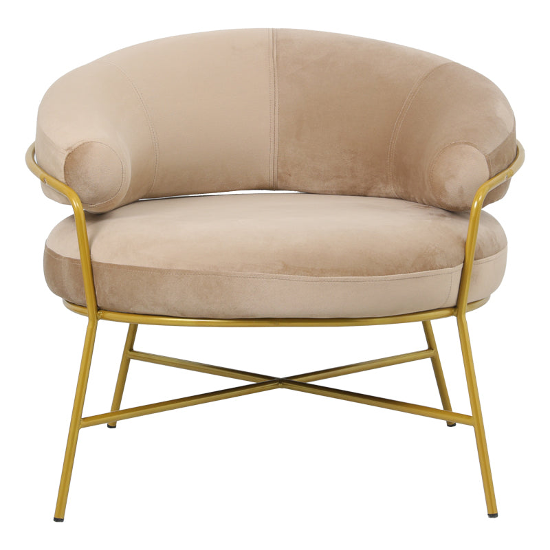 Armchair Malu pakoworld velvet beige-golden metal leg 84x79x76cm