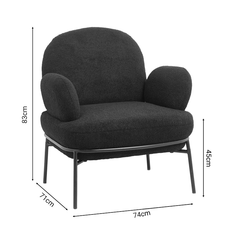 Armchair Jaycob pakoworld boucle black-black metal leg 74x71x83cm