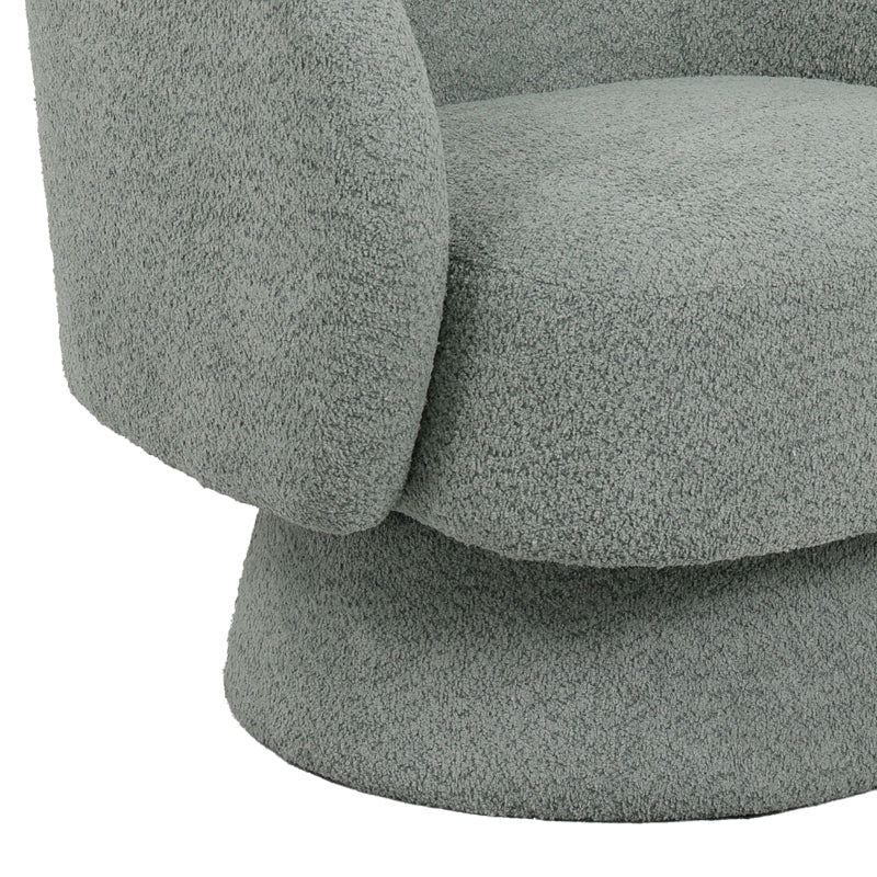 Kreslo swivel armchair boucle fabric in ligh green color 78x81x77cm