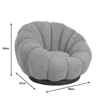 Nester swivel armchair boucle fabric in dark grey color 98x97x69cm