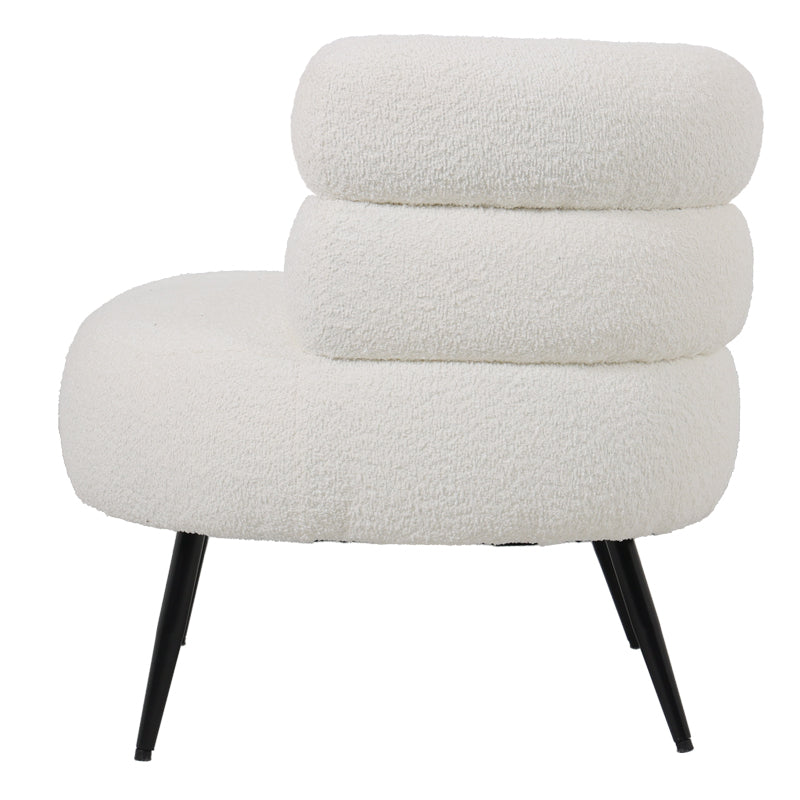 Foleja armchair boucle fabric in white color with black metal legs 76x75x72cm
