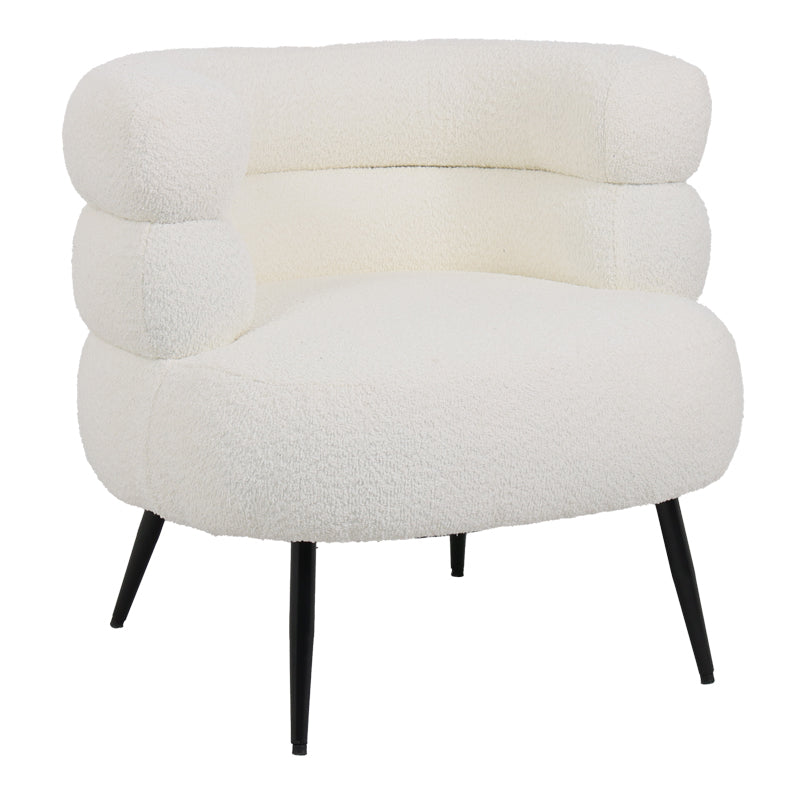 Foleja armchair boucle fabric in white color with black metal legs 76x75x72cm