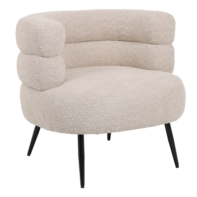 Foleja armchair boucle fabric in beige color with black metal legs 76x75x72cm