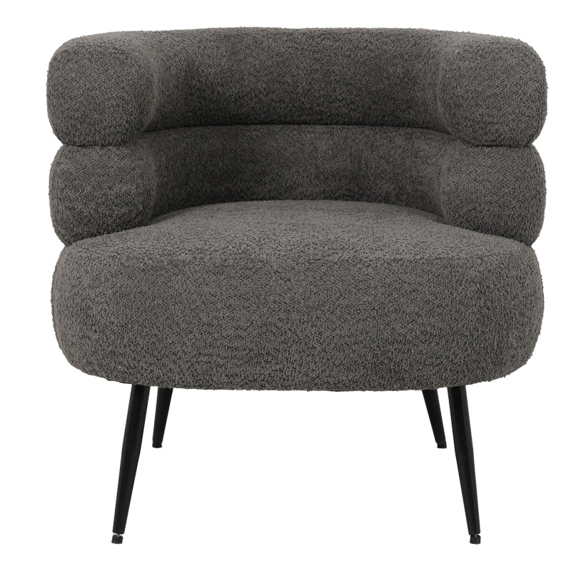 Foleja armchair boucle fabric in dark grey color with black metal legs 76x75x72cm