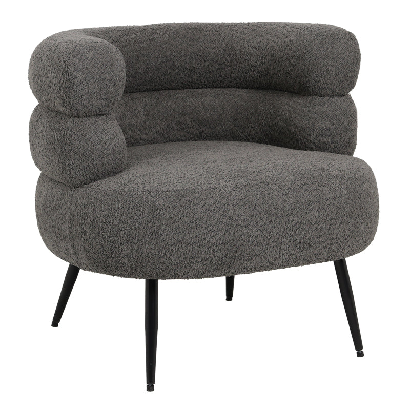 Foleja armchair boucle fabric in dark grey color with black metal legs 76x75x72cm