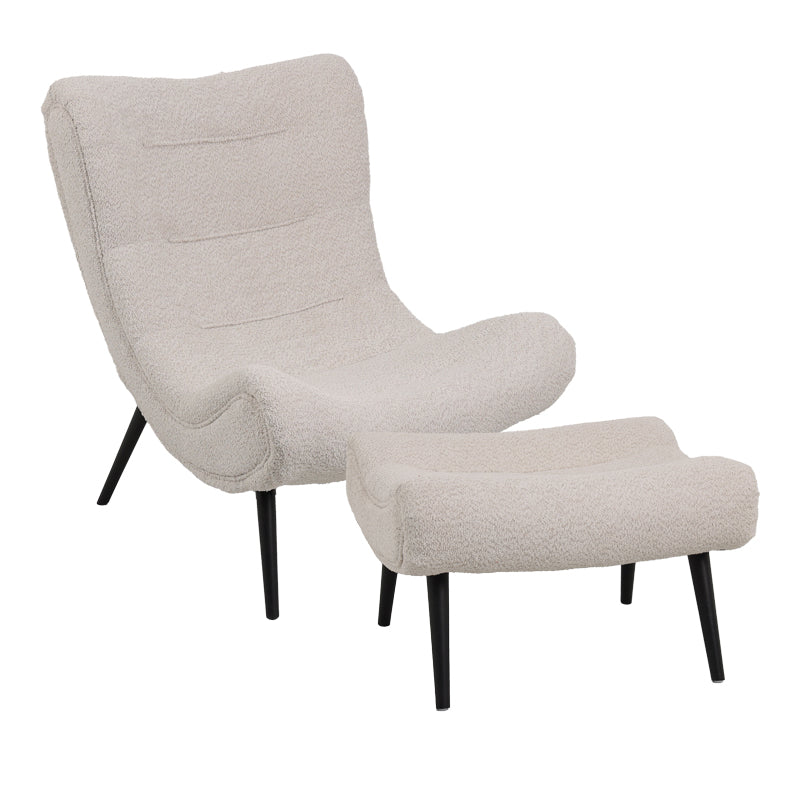 Silla boucle fabric armchair with footstool in beige color 97x80x100cm
