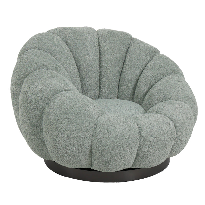 Nester swivel armchair with stool boucle fabric in light green color 98x97x69cm