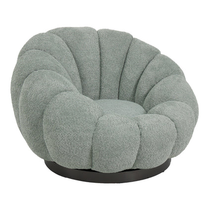 Nester swivel armchair with stool boucle fabric in light green color 98x97x69cm