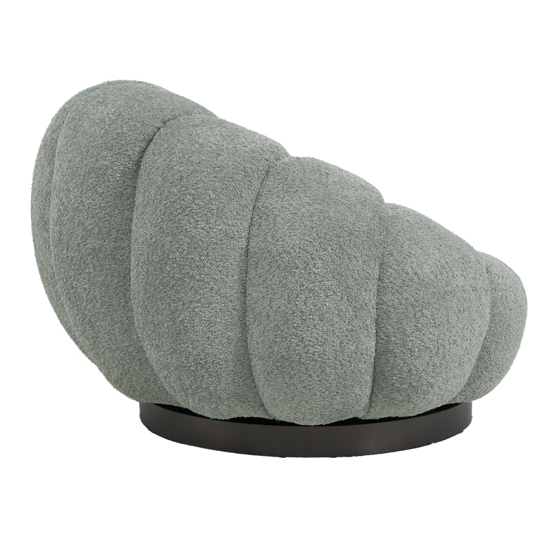 Nester swivel armchair with stool boucle fabric in light green color 98x97x69cm