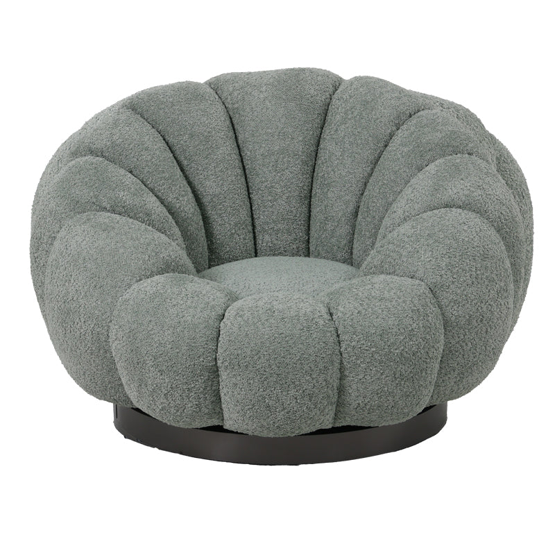 Nester swivel armchair with stool boucle fabric in light green color 98x97x69cm