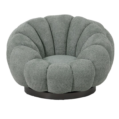 Nester swivel armchair with stool boucle fabric in light green color 98x97x69cm