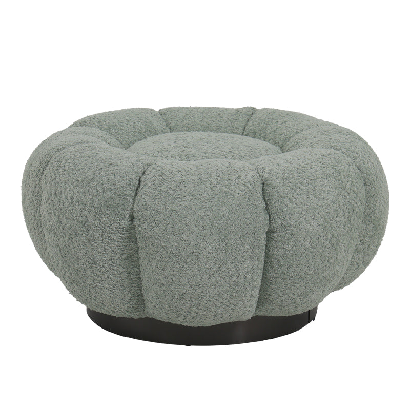 Nester swivel armchair with stool boucle fabric in light green color 98x97x69cm