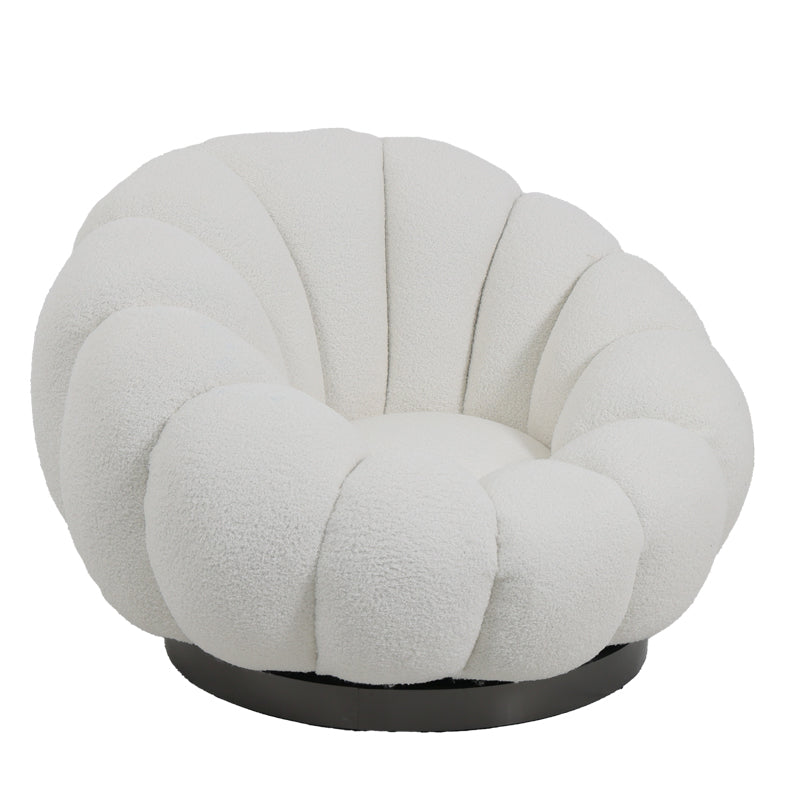 Nester swivel armchair with stool boucle fabric in white color 98x97x69cm