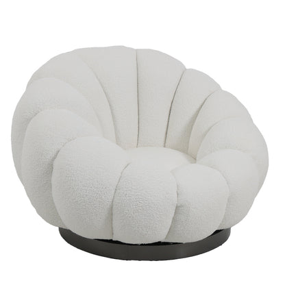 Nester swivel armchair with stool boucle fabric in white color 98x97x69cm