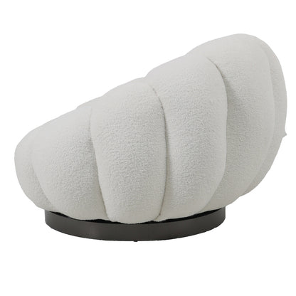 Nester swivel armchair with stool boucle fabric in white color 98x97x69cm