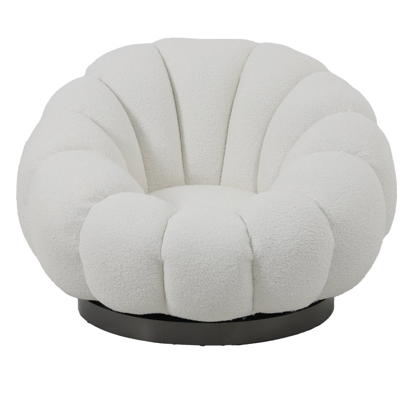 Nester swivel armchair with stool boucle fabric in white color 98x97x69cm