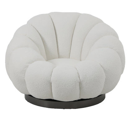 Nester swivel armchair with stool boucle fabric in white color 98x97x69cm