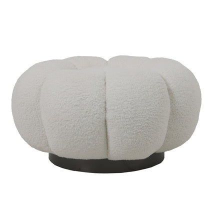 Nester swivel armchair with stool boucle fabric in white color 98x97x69cm