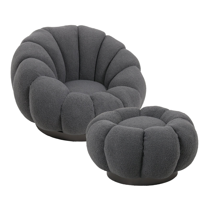 Nester swivel armchair with stool boucle fabric in grey color 98x97x69cm